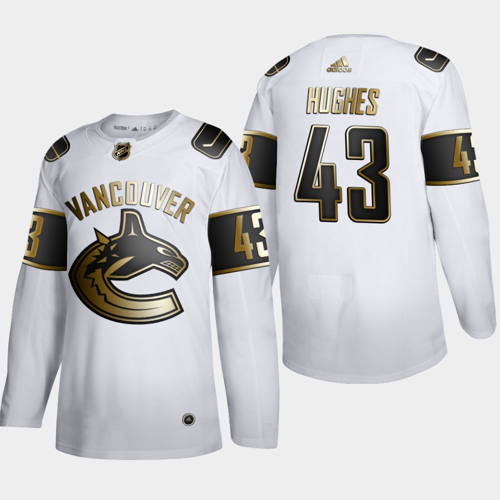 Men Vancouver Canucks #43 Quinn Hughes  Adidas White Golden Edition Limited Stitched NHL Jersey->winnipeg jets->NHL Jersey